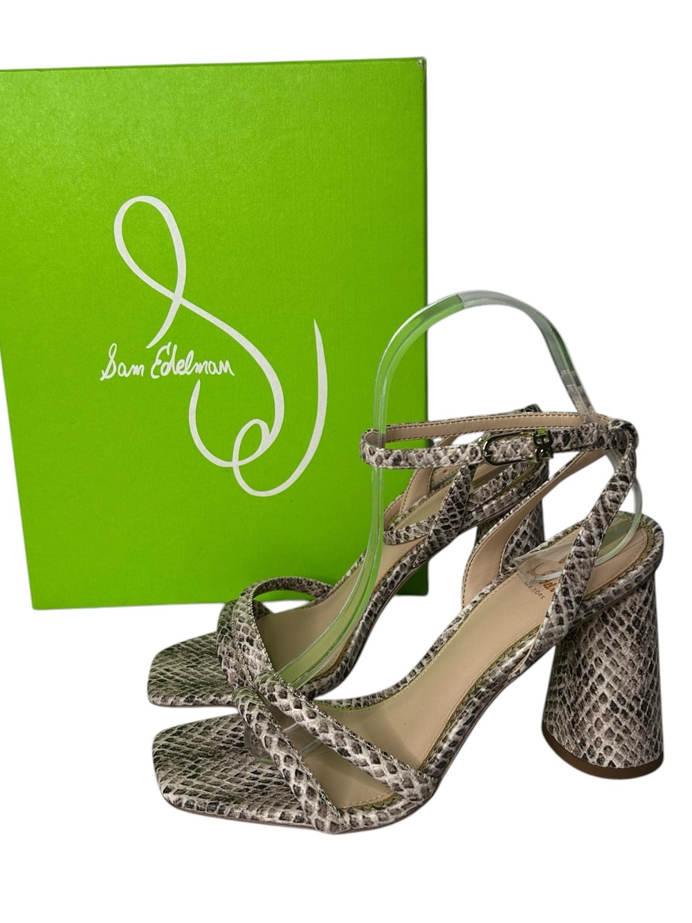 New Sam Edelman KIA BLOCK HEEL SANDAL Shoes 6 Roccia Mamba Snake